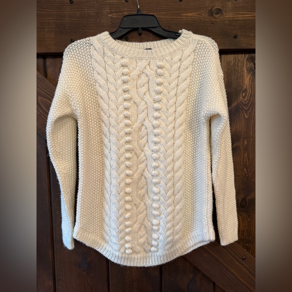 Talbots Womens S Ivory Wool Blend Sweater Cable Knit Baubles Cozy Warm EUC